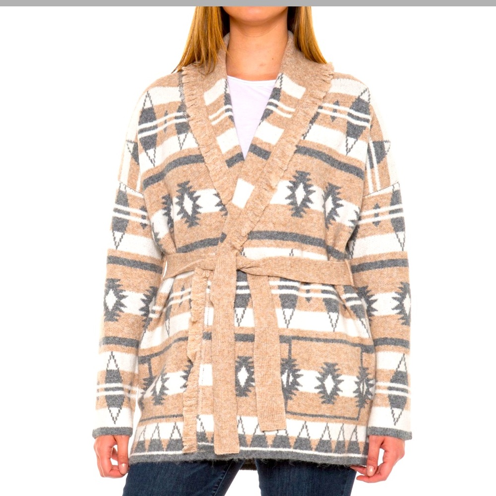 NWT womens TAHARI belted aztec cardigan sweater SIZE MEDIUM!